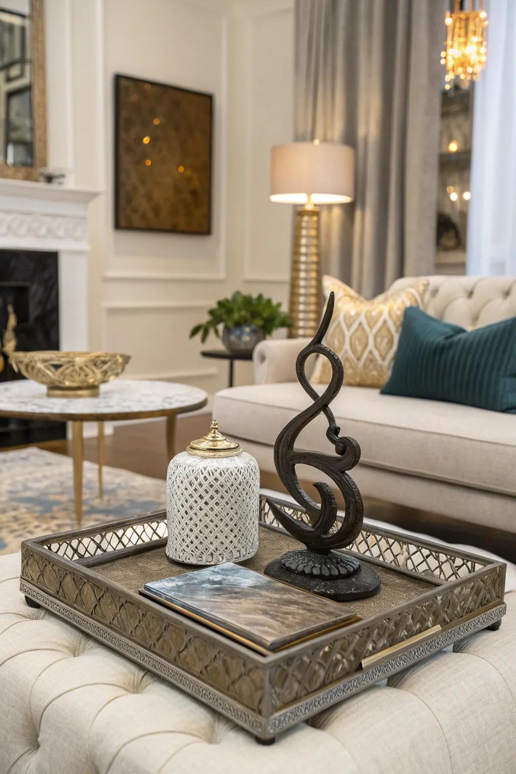 Incorporate an artistic touch with a small sculpture.