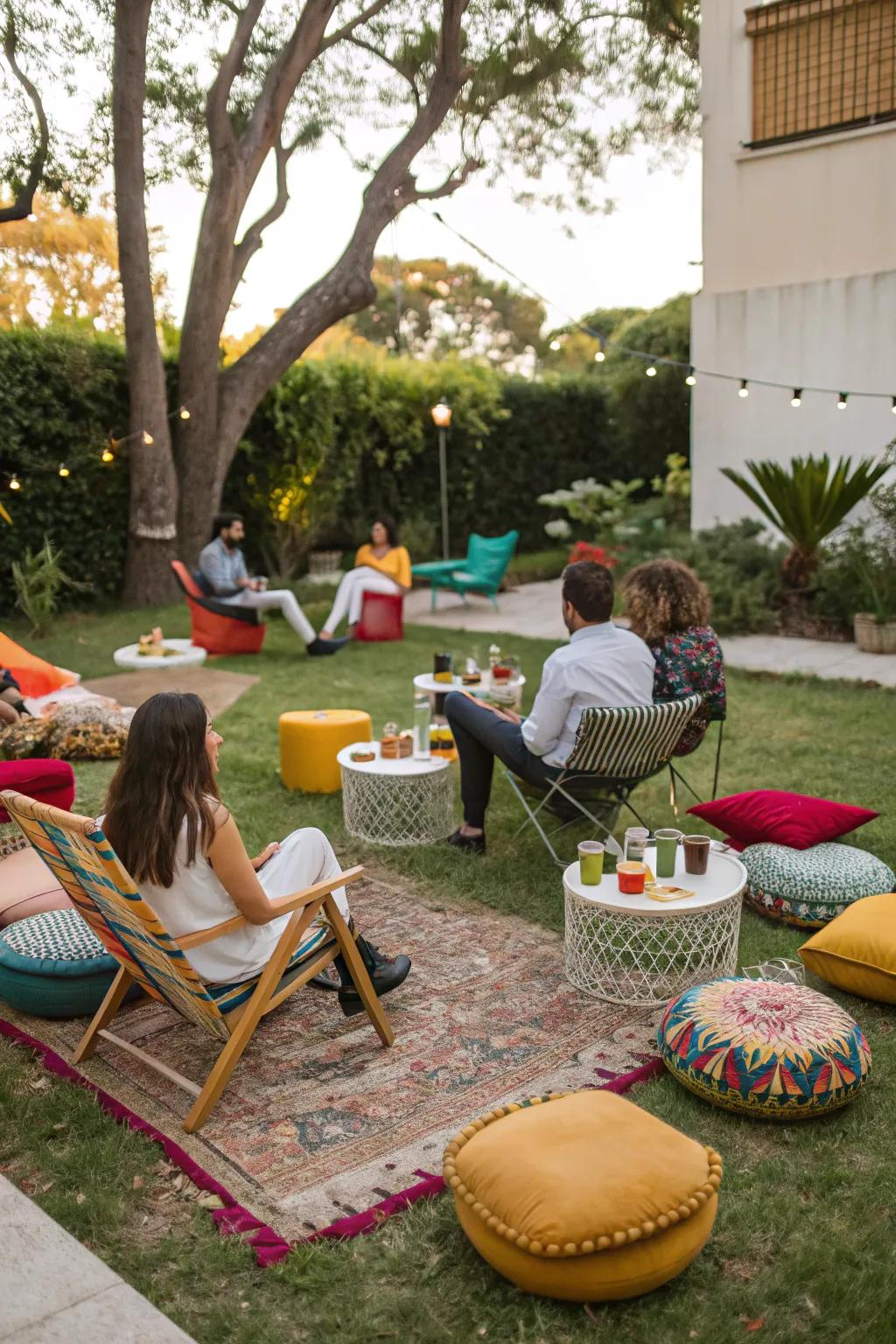 Design a cozy and welcoming seating space for attendees.