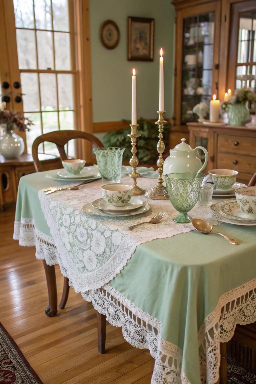Sage green paint gives your table a charming vintage feel.