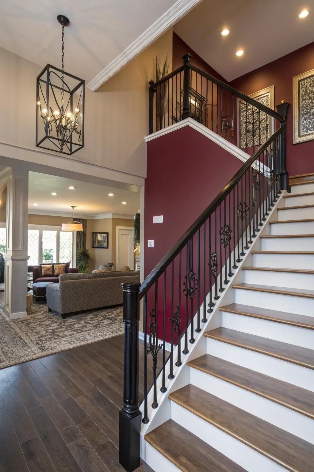 Railing and feature wall sync generates visual flow.