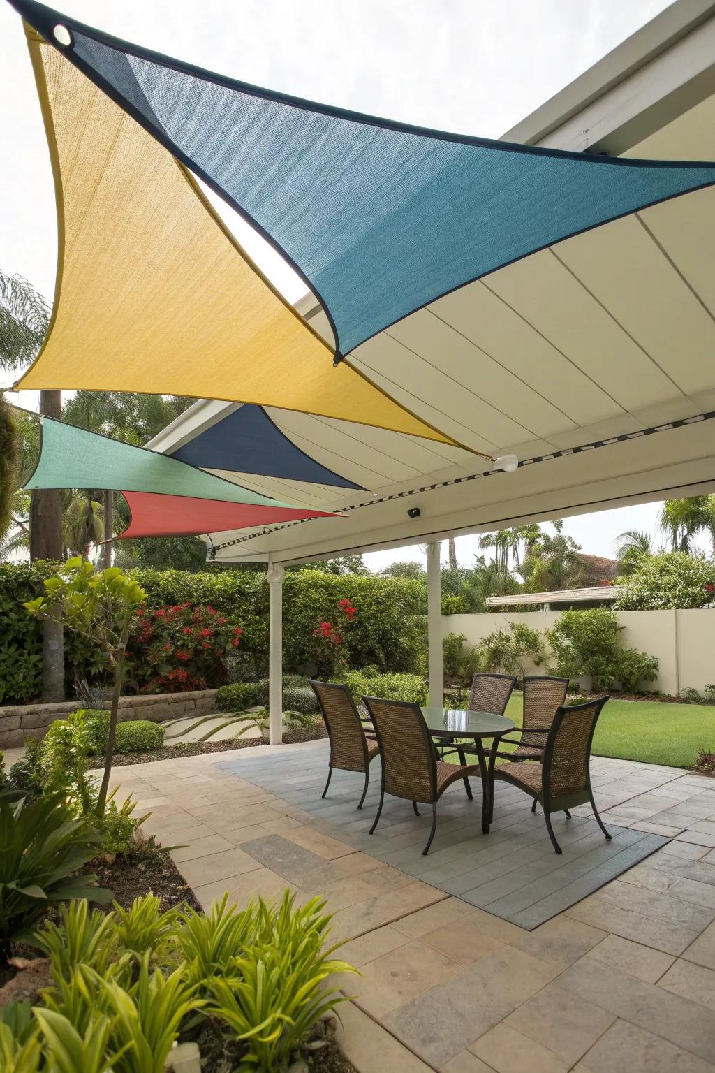 Shade sails offer dramatic style and rain protection.