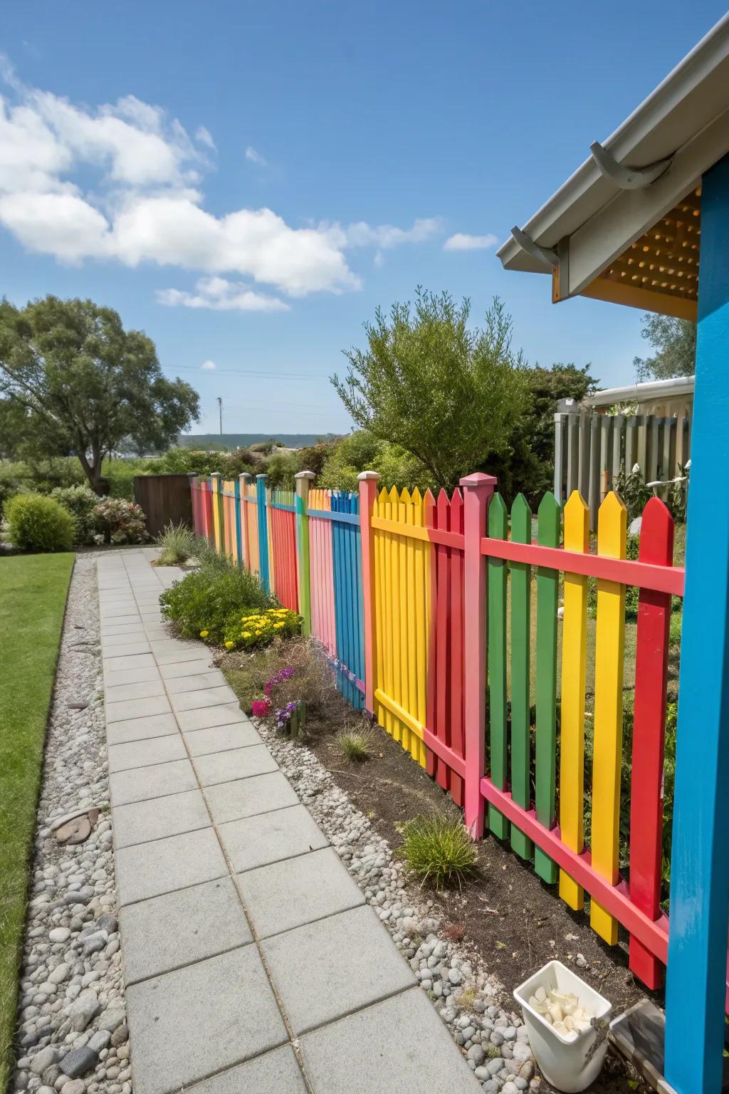 Brighten your patio with a colorful painted fence.