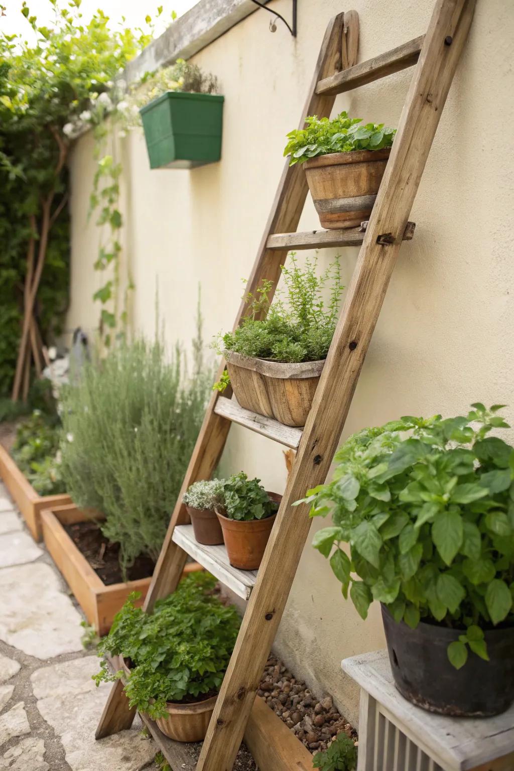 Rustic ladder herb garden.