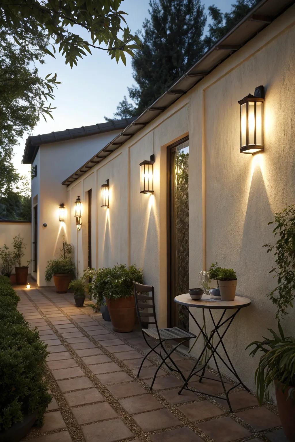 Wall-mounted lights enhance vertical spots and complement outdoor spaces.