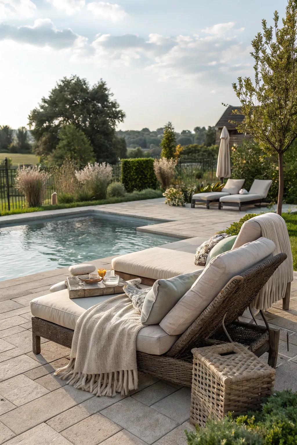 A comfy seating area makes the pool more inviting for chilling and socializing.