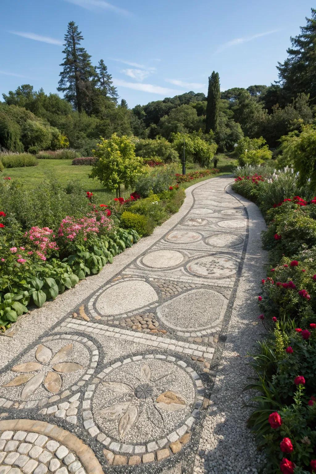 A unique patterned pathway featuring creative flair.