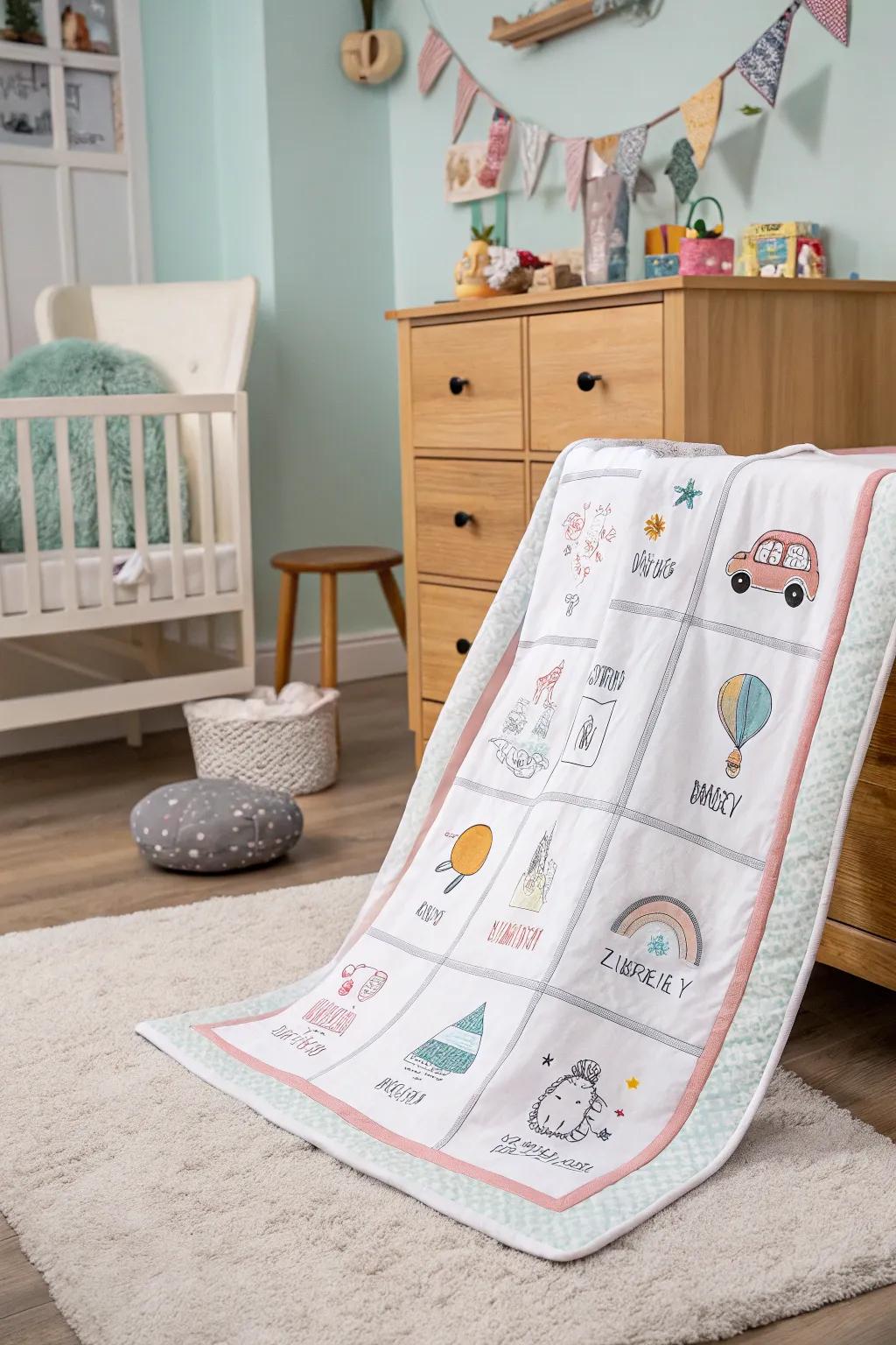 A gentle infant throw with monthly markers, perfect for capturing your baby's growth milestones.