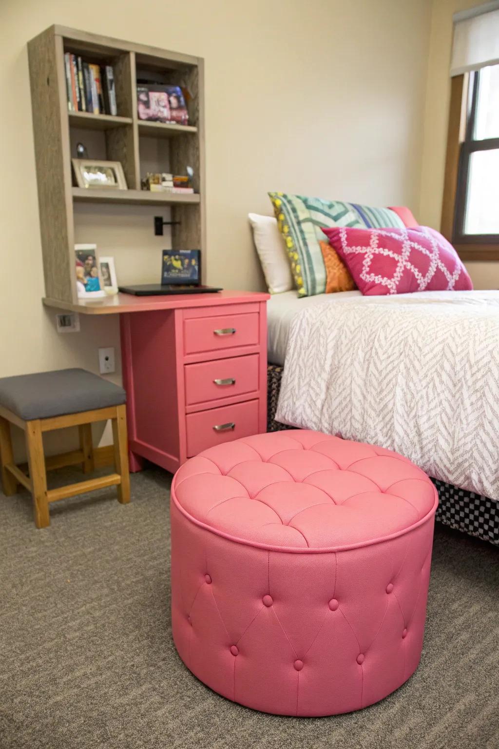 Decorative furniture adds functionality and visual interest.