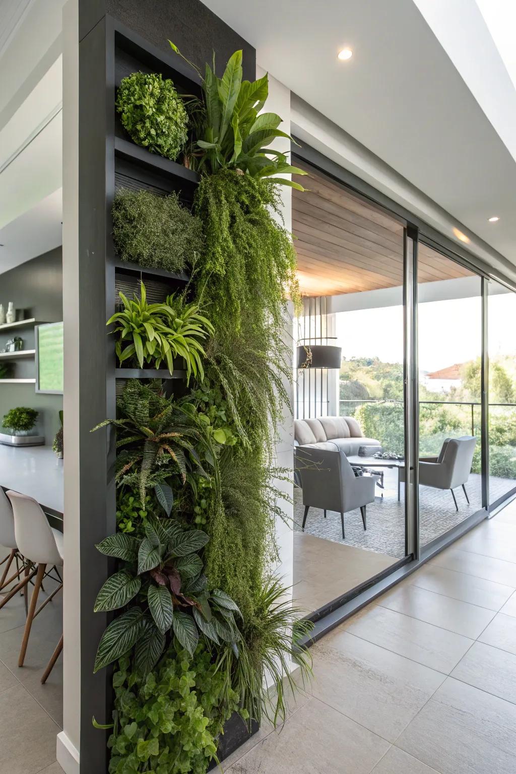 Save floor space with a wall-mounted plant display.