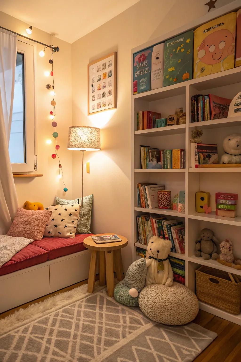 Secluded reading spaces provide a cozy getaway for young readers.