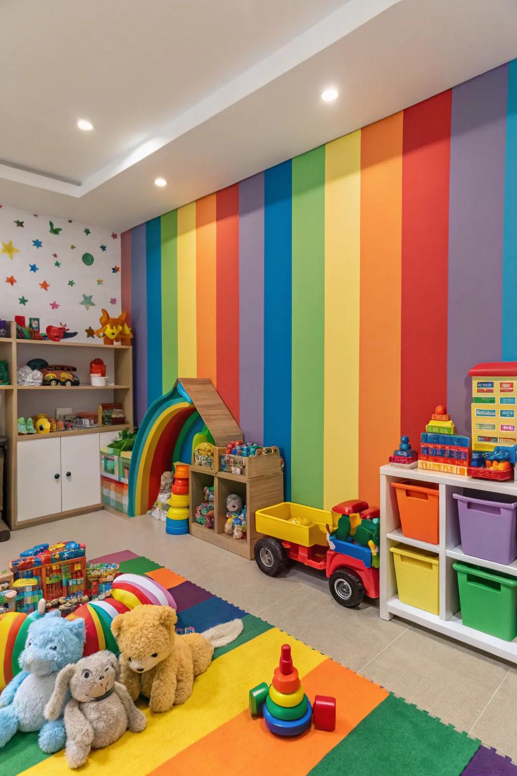 Chromatic ribbons infuse the playroom with joy and vibrancy.
