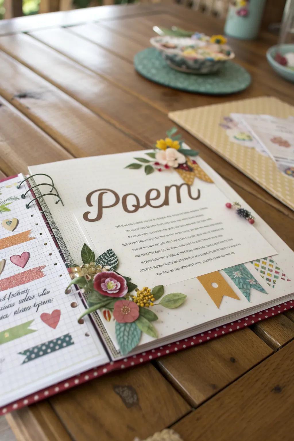 Poems gain a personalized, artful impression through scrapbooking.