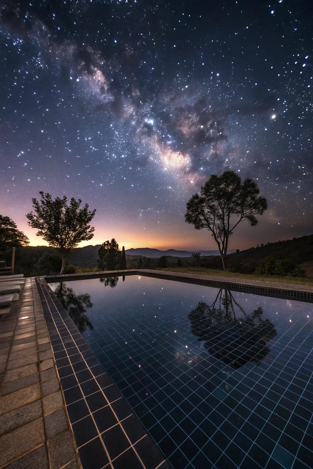 Cosmic grey mosaics add a celestial elegance to your pool.