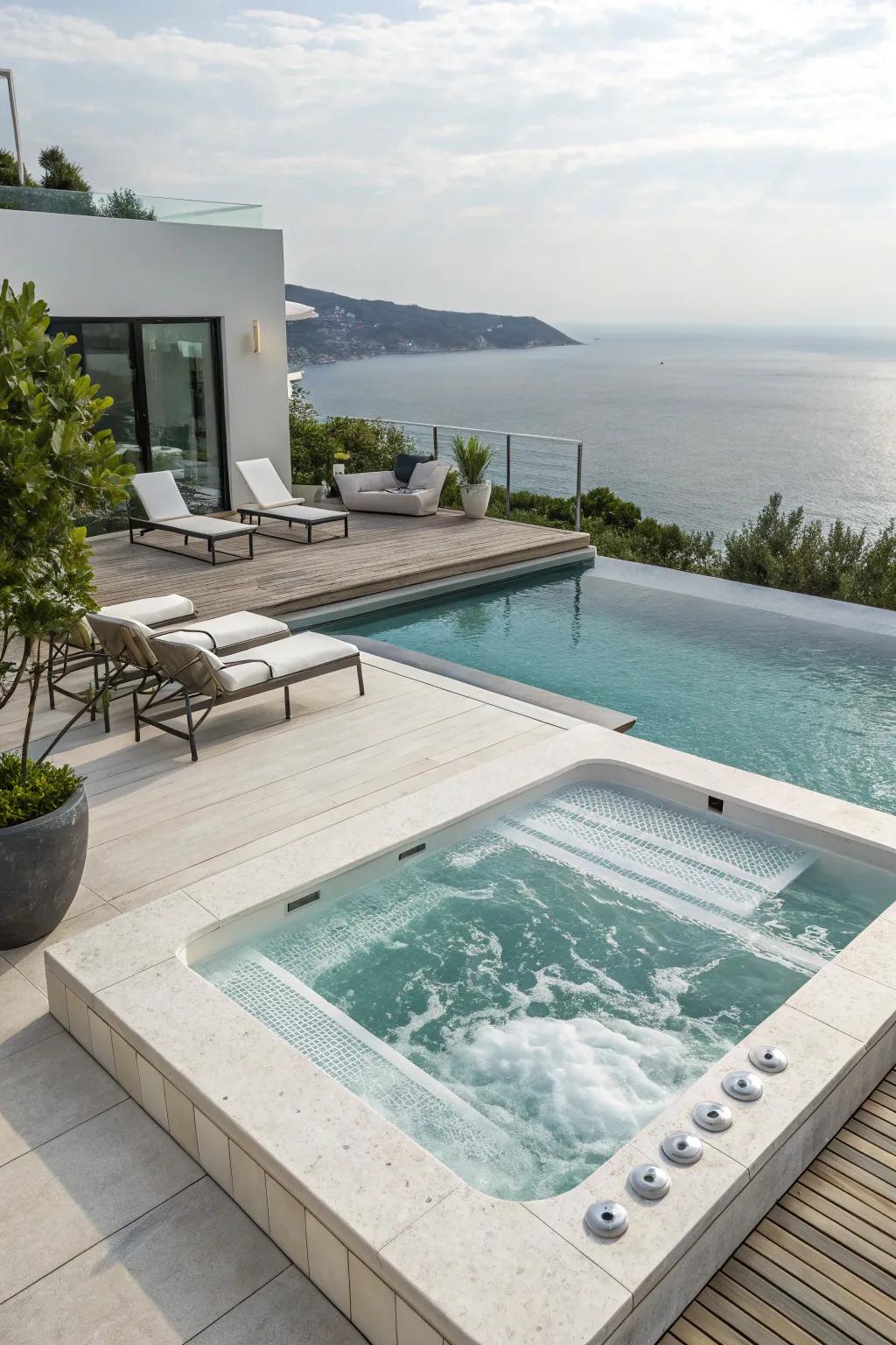 Sleek and chic minimalist layout for a contemporary pool and spa.