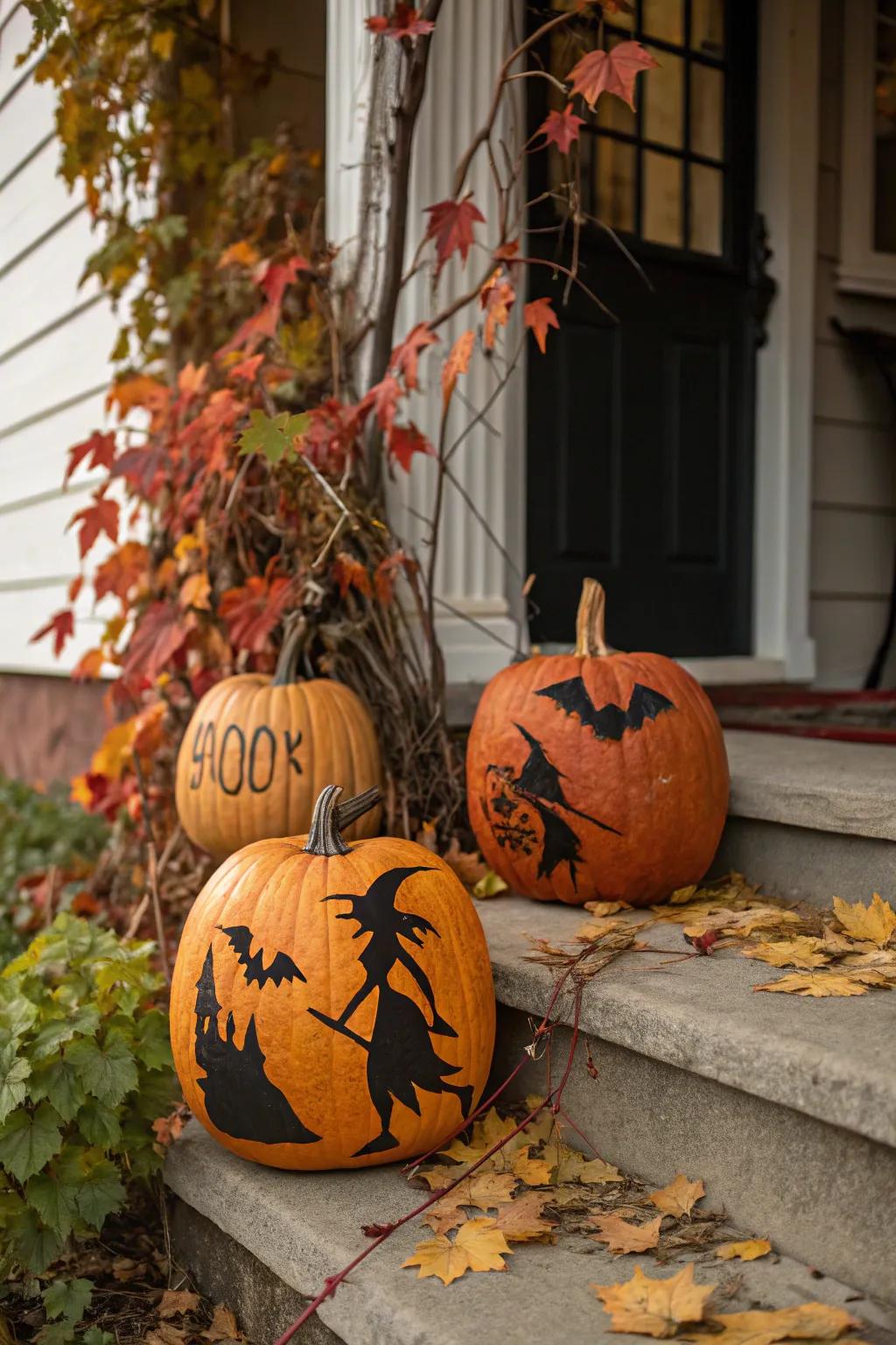 Pumpkins showing spooky Halloween shapes.