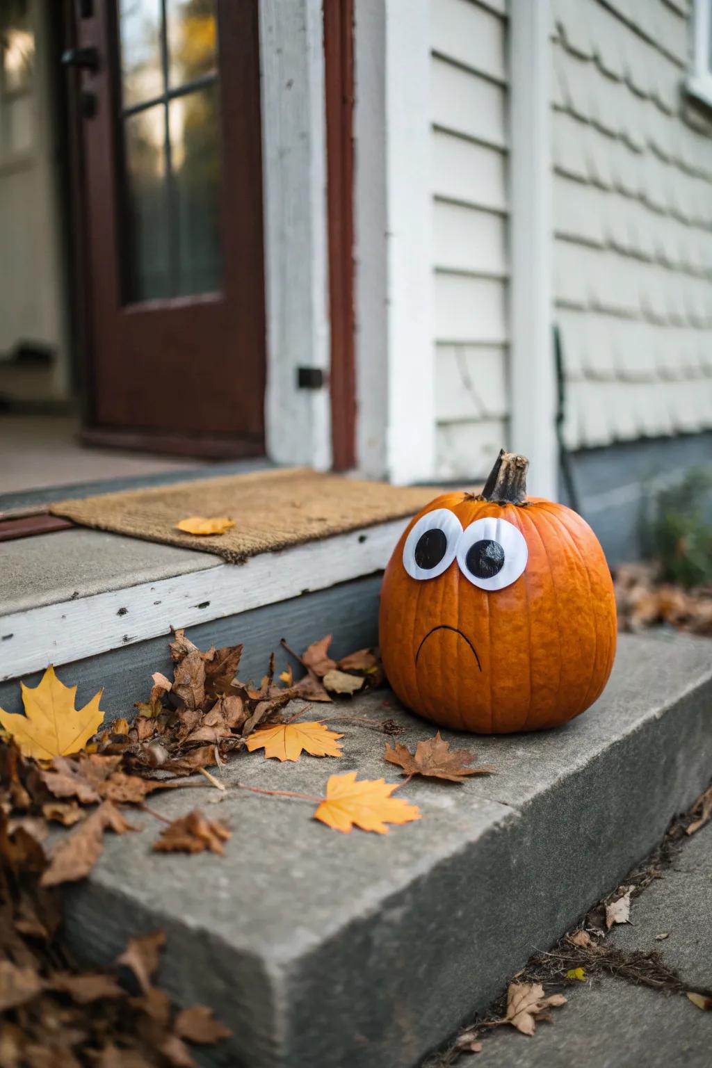 Animated eyes bring a playful character to your pumpkin display.