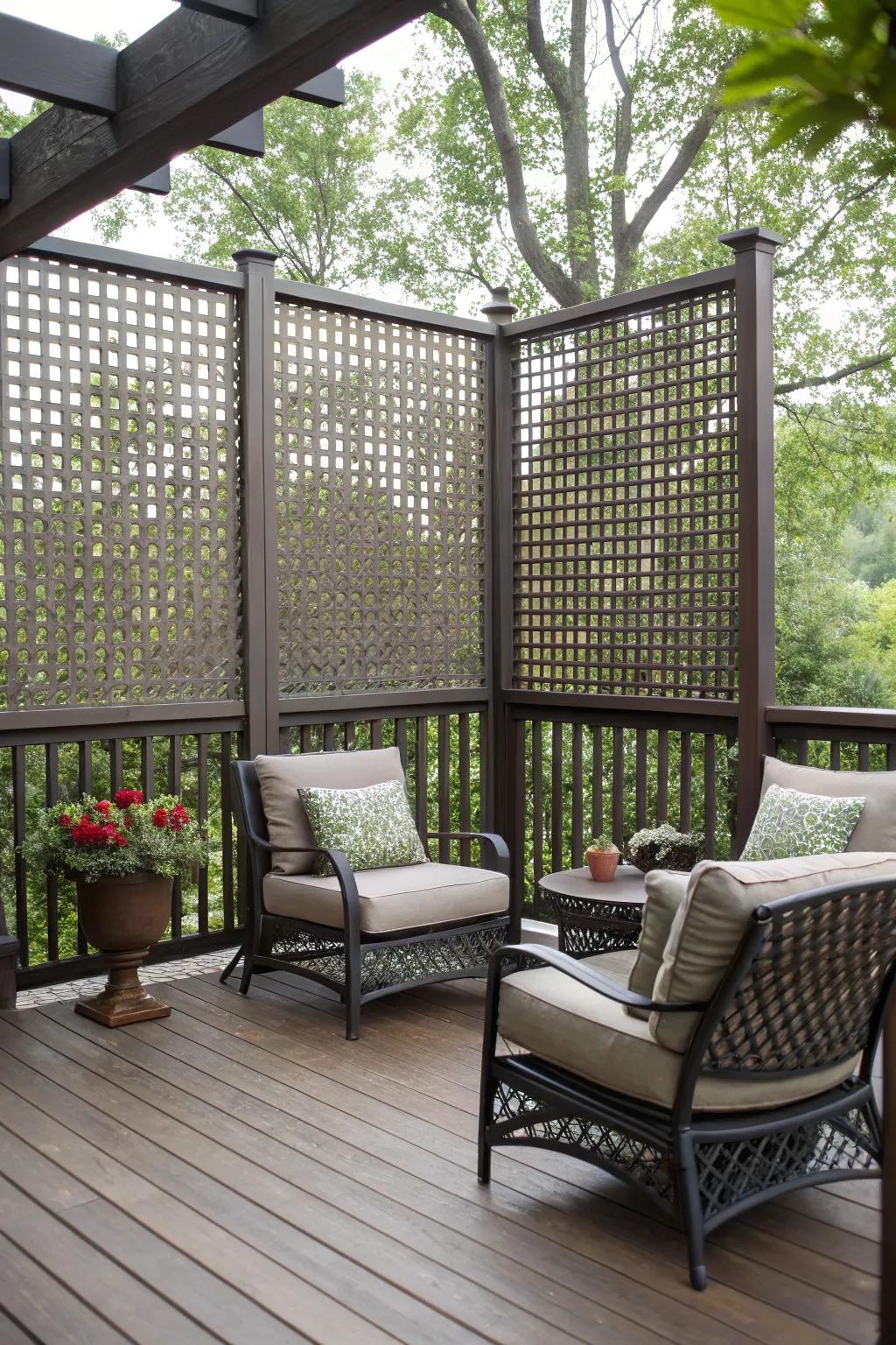 Relish solitude via chic privacy screens on your deck.