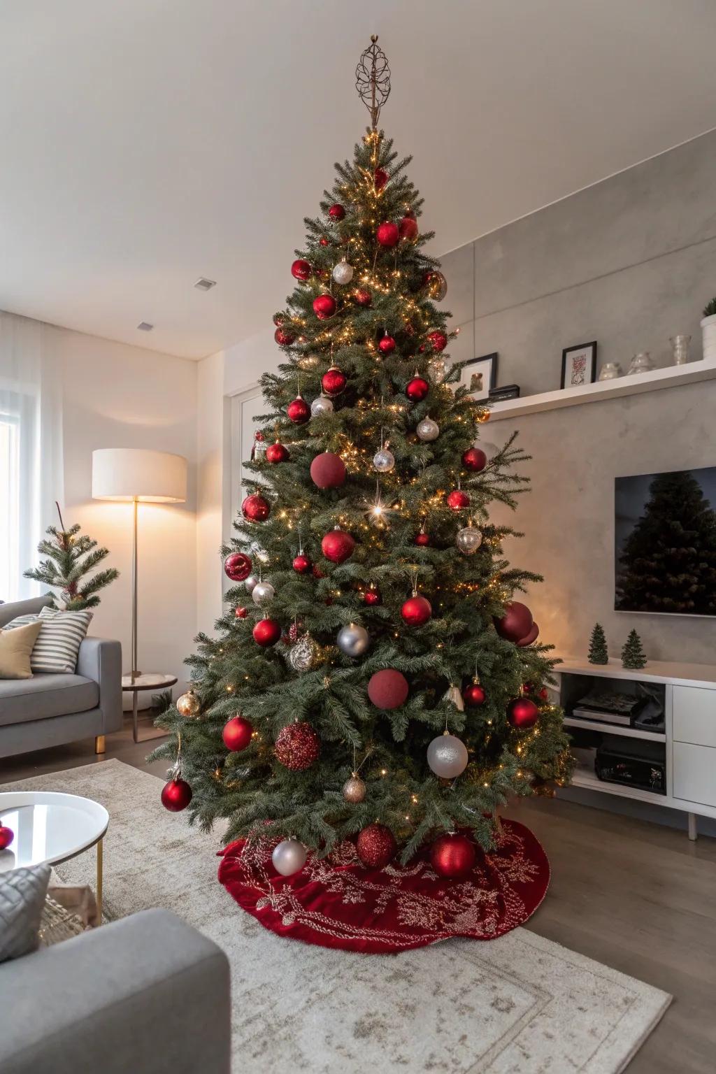 Chic Christmas tree with red and metallic accents
