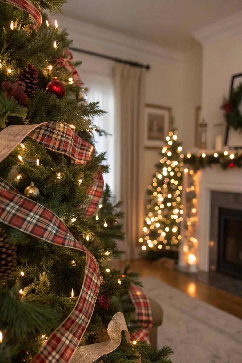 Patterned fabrics infuse a cozy, comforting element to the tree.