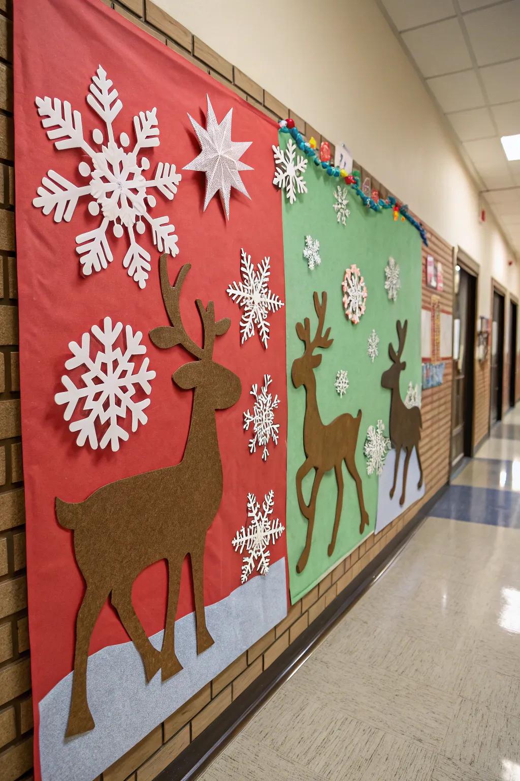 Tri-dimensional elements animate your reindeer display.