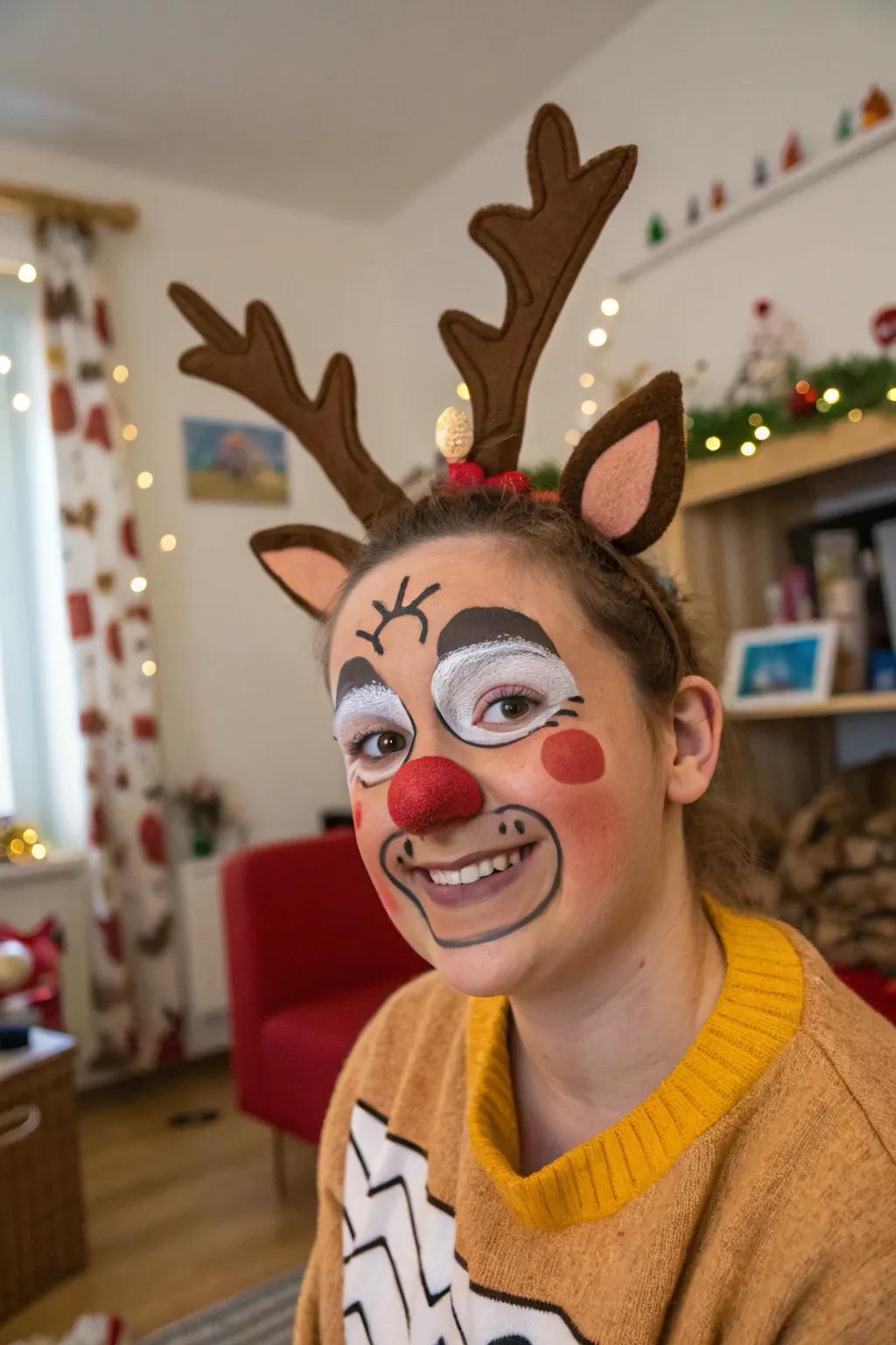 Animated traits inject an enjoyable and playful ambiance to reindeer face artistry.