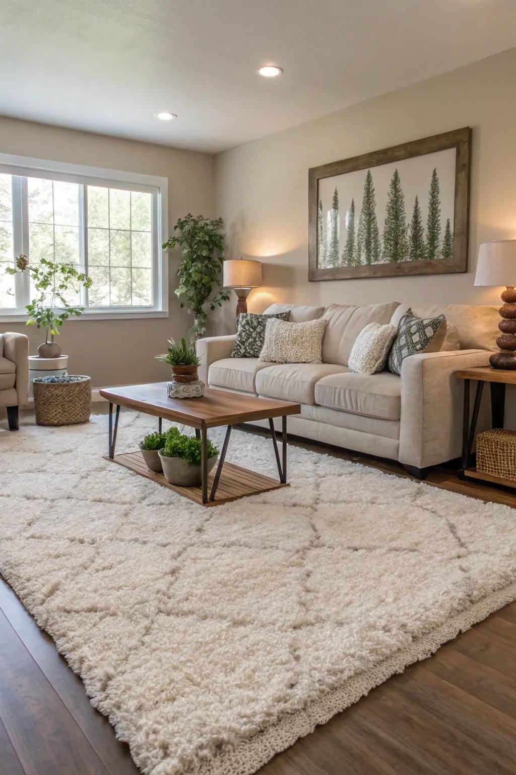 Define and warm up your space using a fashionable decorative rug.