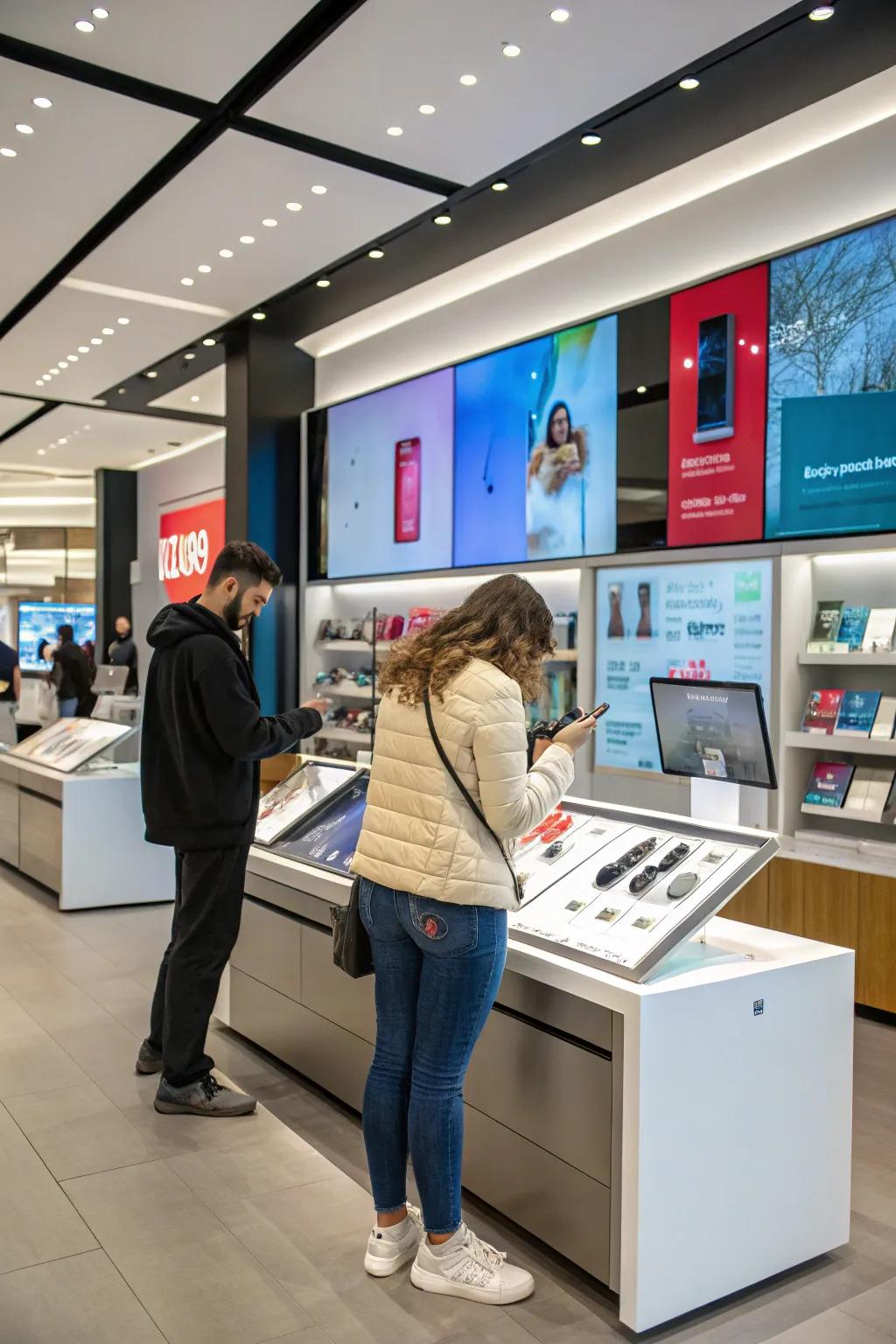 Interactive stations encourage customers to engage and discover more.