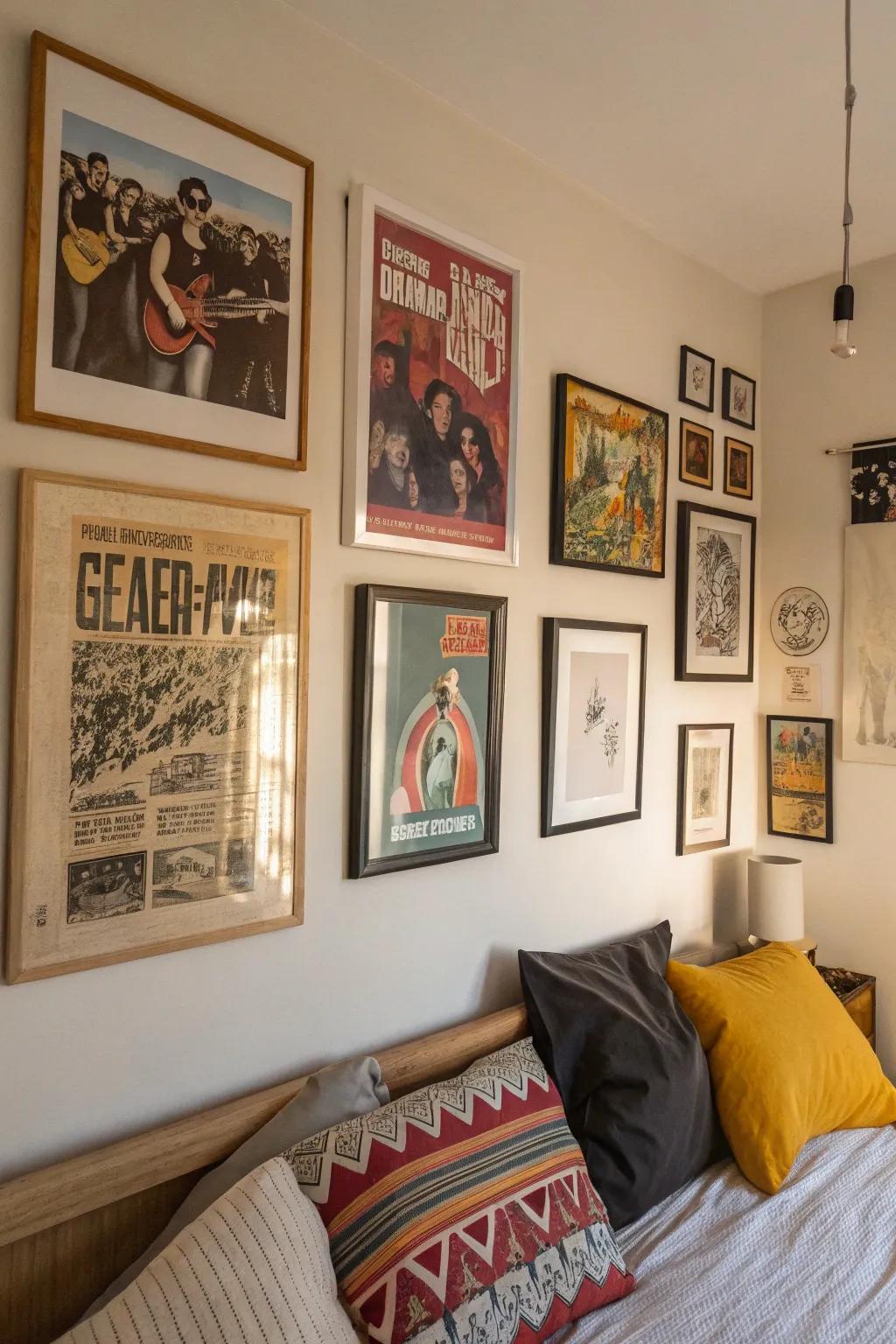 Artful mix of vintage and modern wall art.