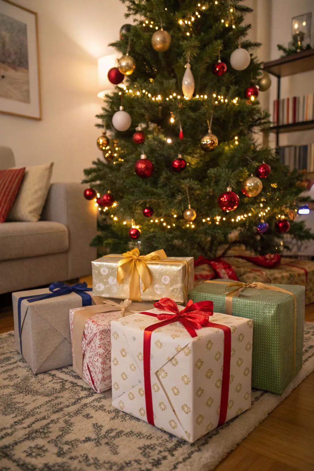 Render your gifts exceptionally singular with inventive <strong>ribbon</strong> wrapping.” loading=”lazy” class=”pimg”>
	</picture><figcaption>Render your gifts exceptionally singular with inventive <strong>ribbon</strong> wrapping.</figcaption></figure>
<p>Amplify your gift-wrapping prowess by employing <strong>ribbons</strong> in imaginative manners. I frequently layer disparate textures and hues for a package that’s as delightful to behold as it is to unwrap.</p>
<h3>A few choices to try:</h3>
<ul class=