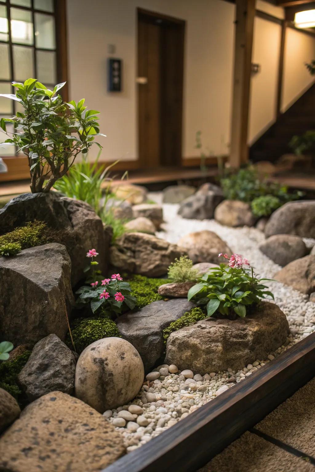 An indoor stone garden for a peaceful corner