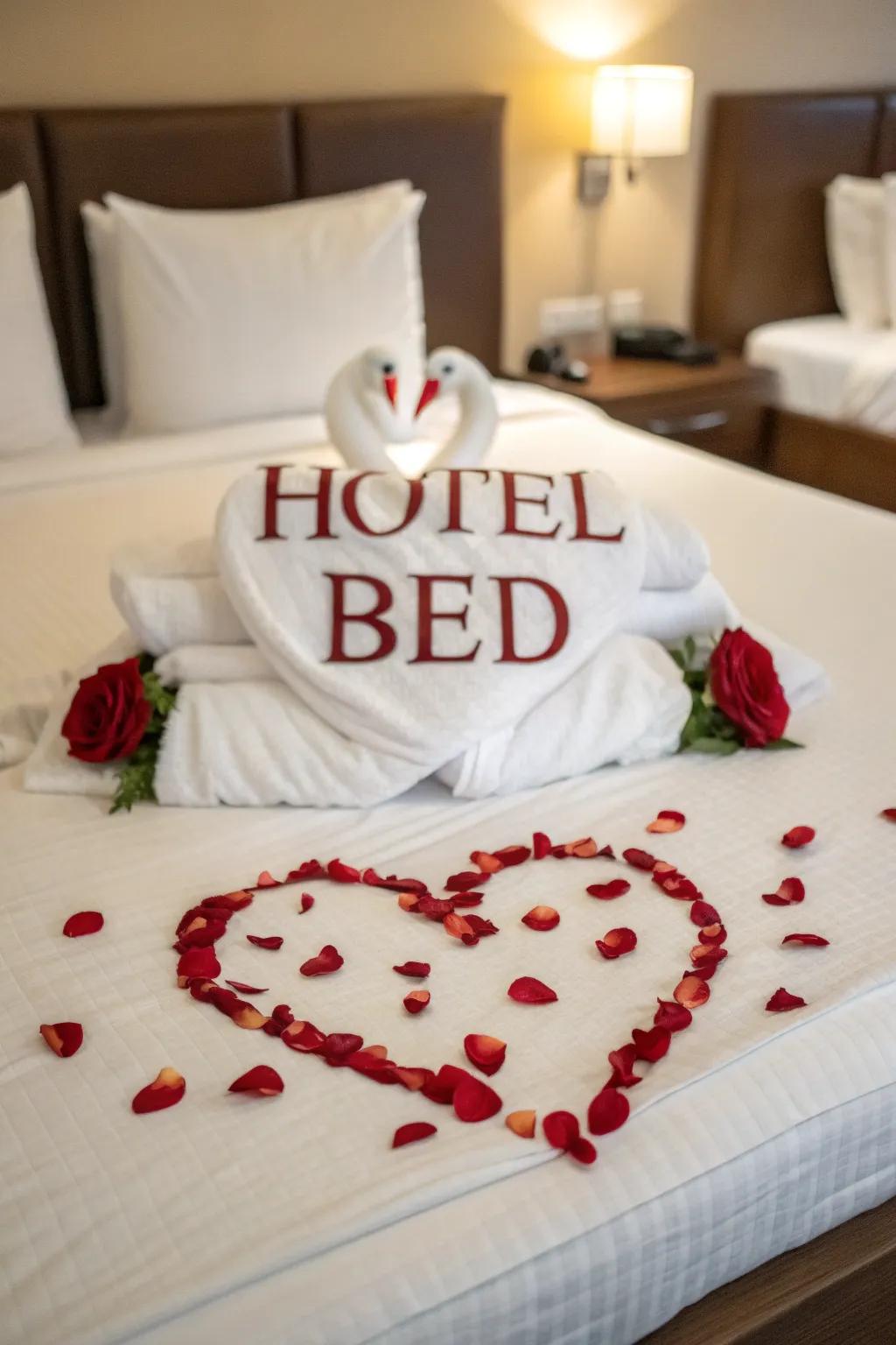 A creatively decorated bed makes for a memorable surprise.