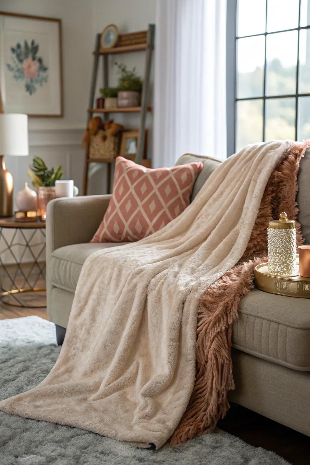 A comfortable throw incorporates warmth and texture to the living space.