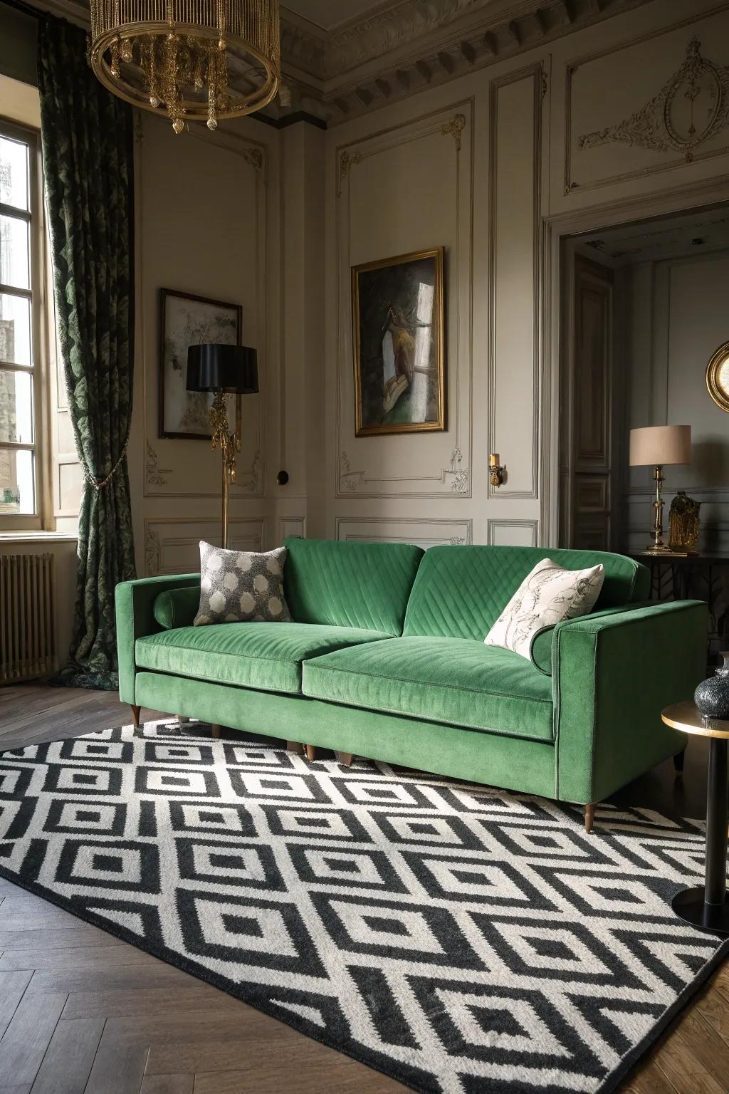 Dark and light carpets create a bold visual impression.