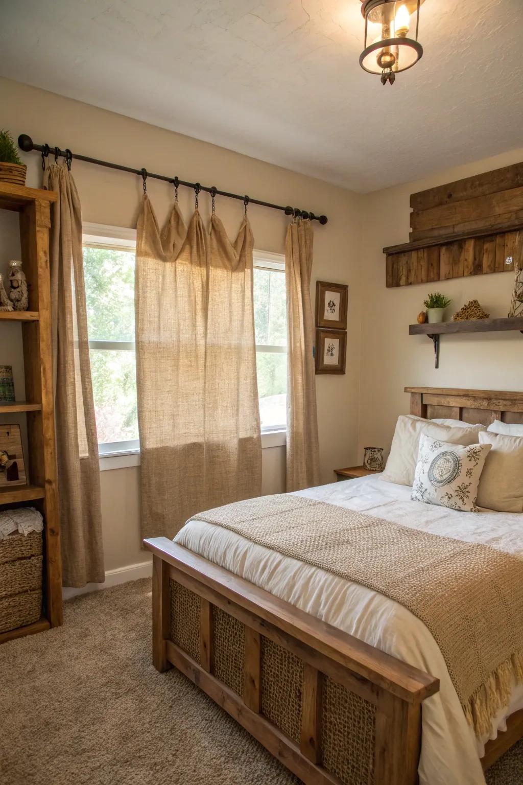 Self-made décor gives this antique bedroom a distinctive touch.