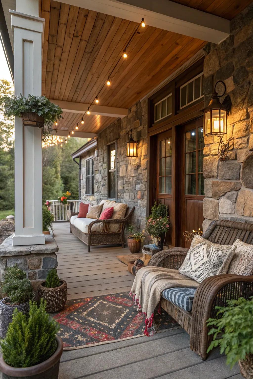 Mixing textures adds depth and interest to your porch.