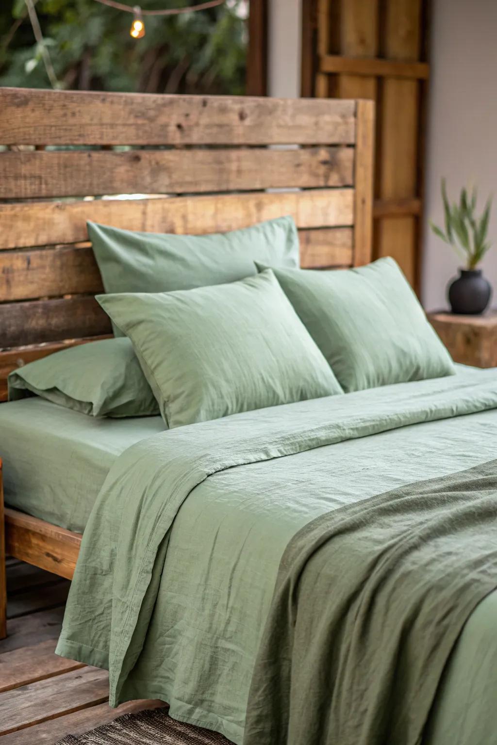 Verdant serenity bedding unifies the color design for a tranquil result.