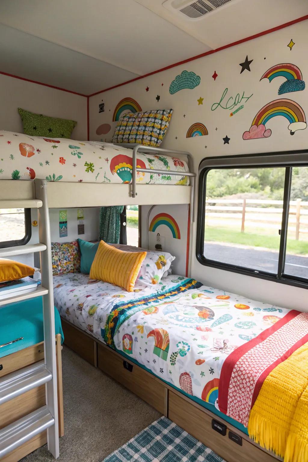 Excite kids with playful and themed bunkhouse d&eacute;cor.