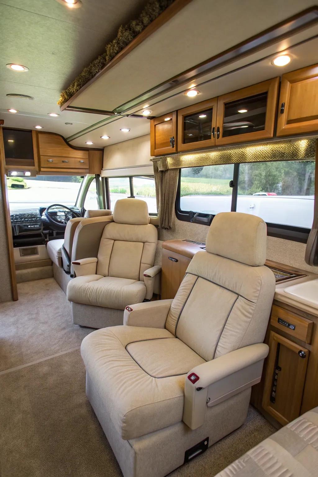 Reclining seats turn your RV into a haven for relaxation.