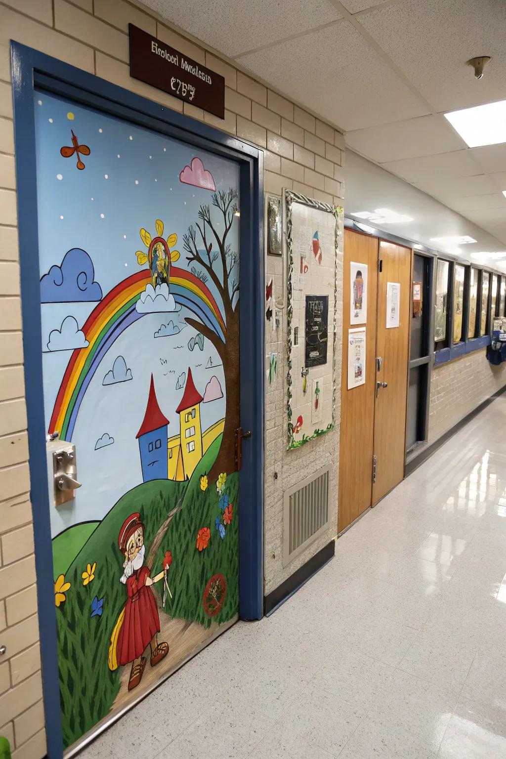 An academic entrance transformed into an artistic wall art.