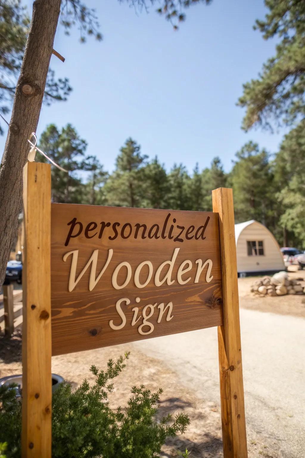 Personalized signs make your campsite feel like home.