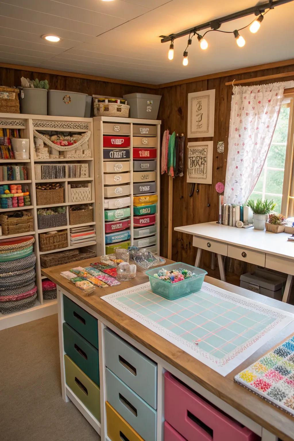 A crafting nook designed to stimulate inventive endeavors.