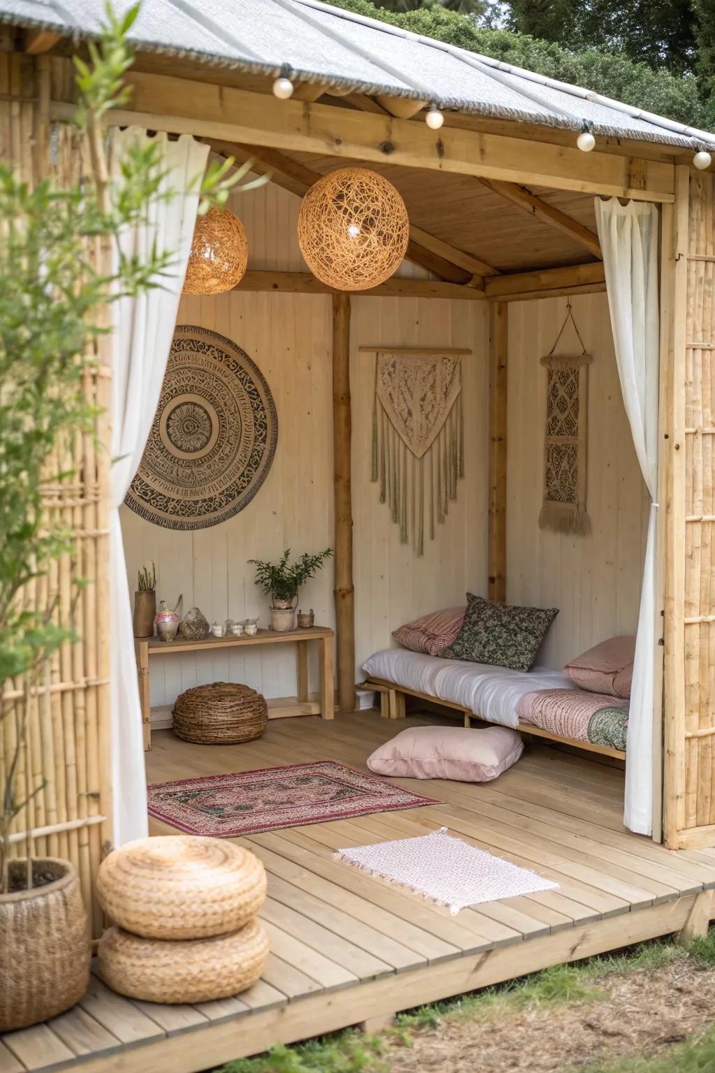Design a meditation zone in your she shed using natural components and calming colors.