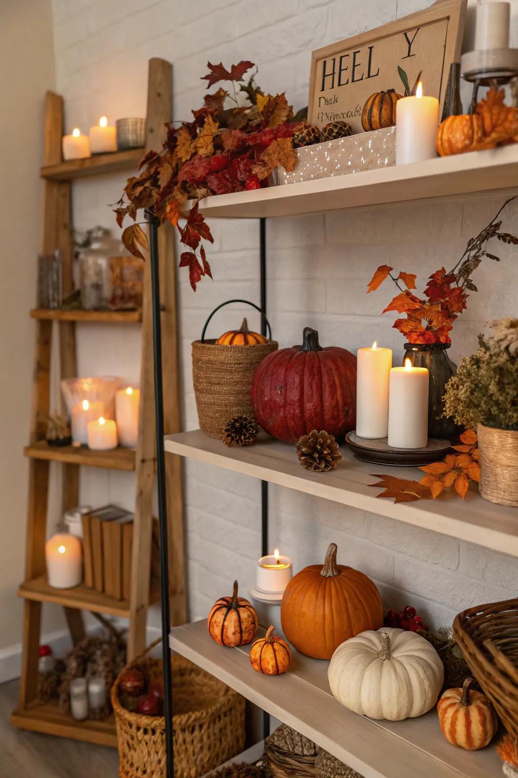 Seasonal decor keeps shelves vibrant and in tune with the time of year.