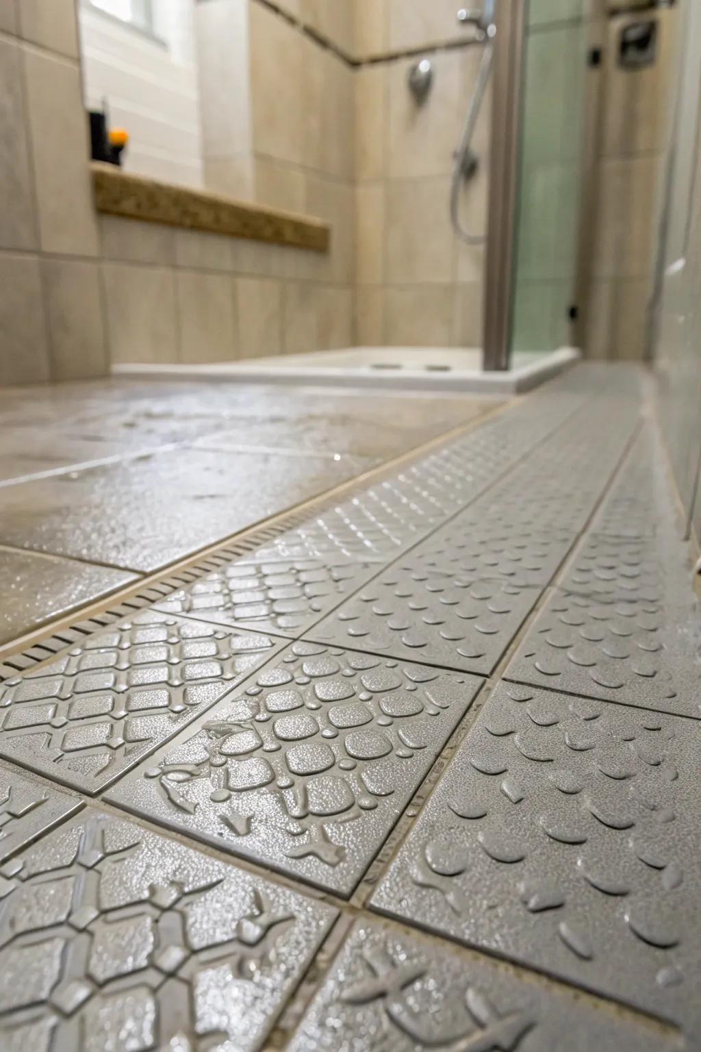 Textured floors ensure safety while incorporating an intriguing tactile dimension.