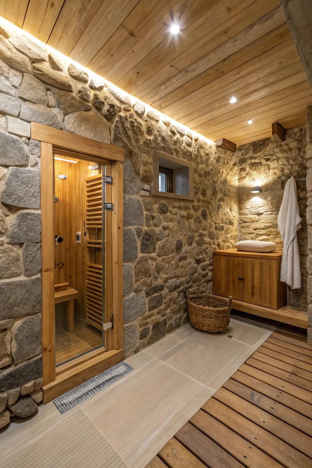 A warm and inviting washroom emphasizing all-natural materials.