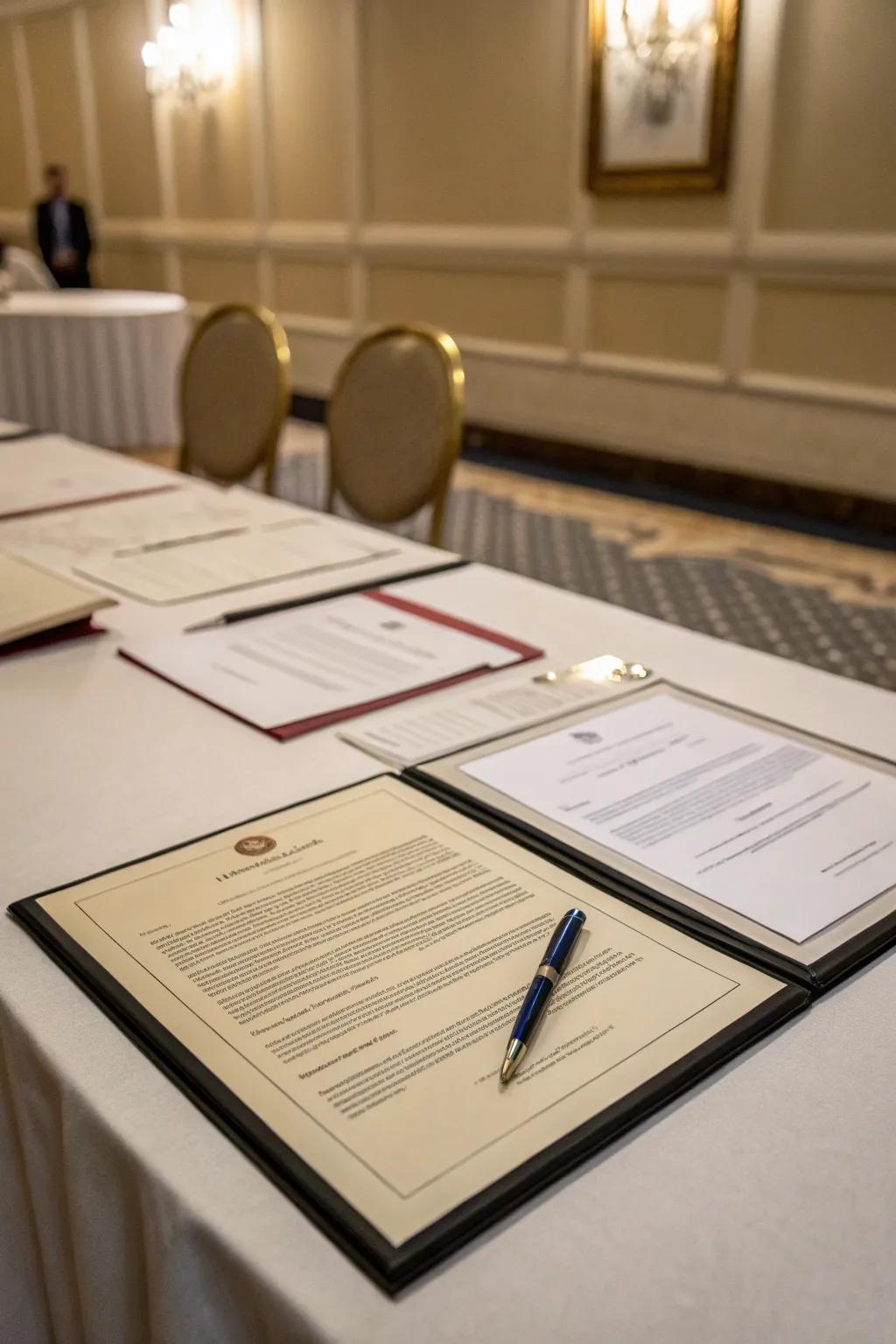 The main display of official documents signifies dedication and success.
