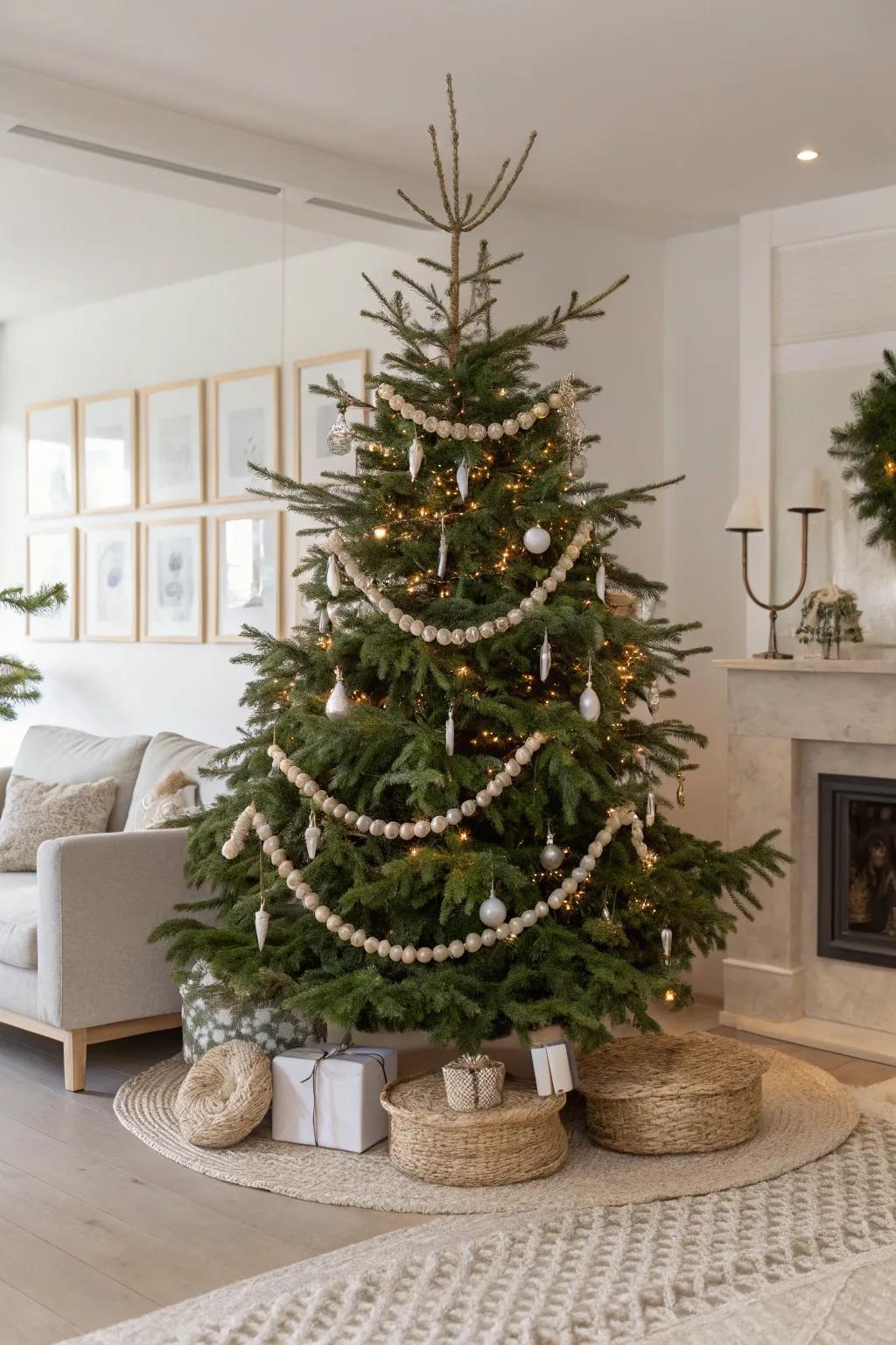 Uncomplicated strands contribute a charming and understated grace to your Christmas tree.