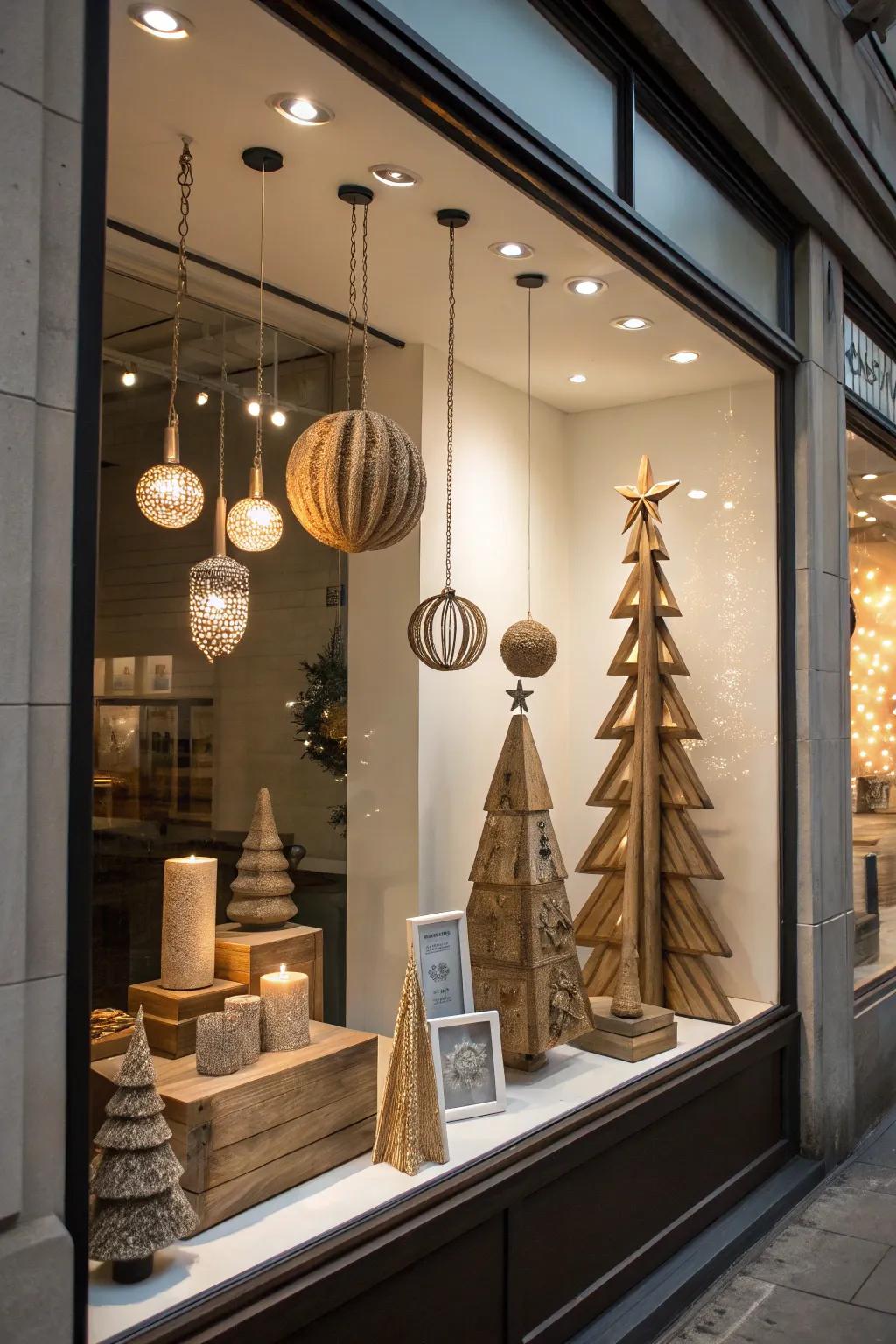 Blend rustic and modern elements for a unique window display.