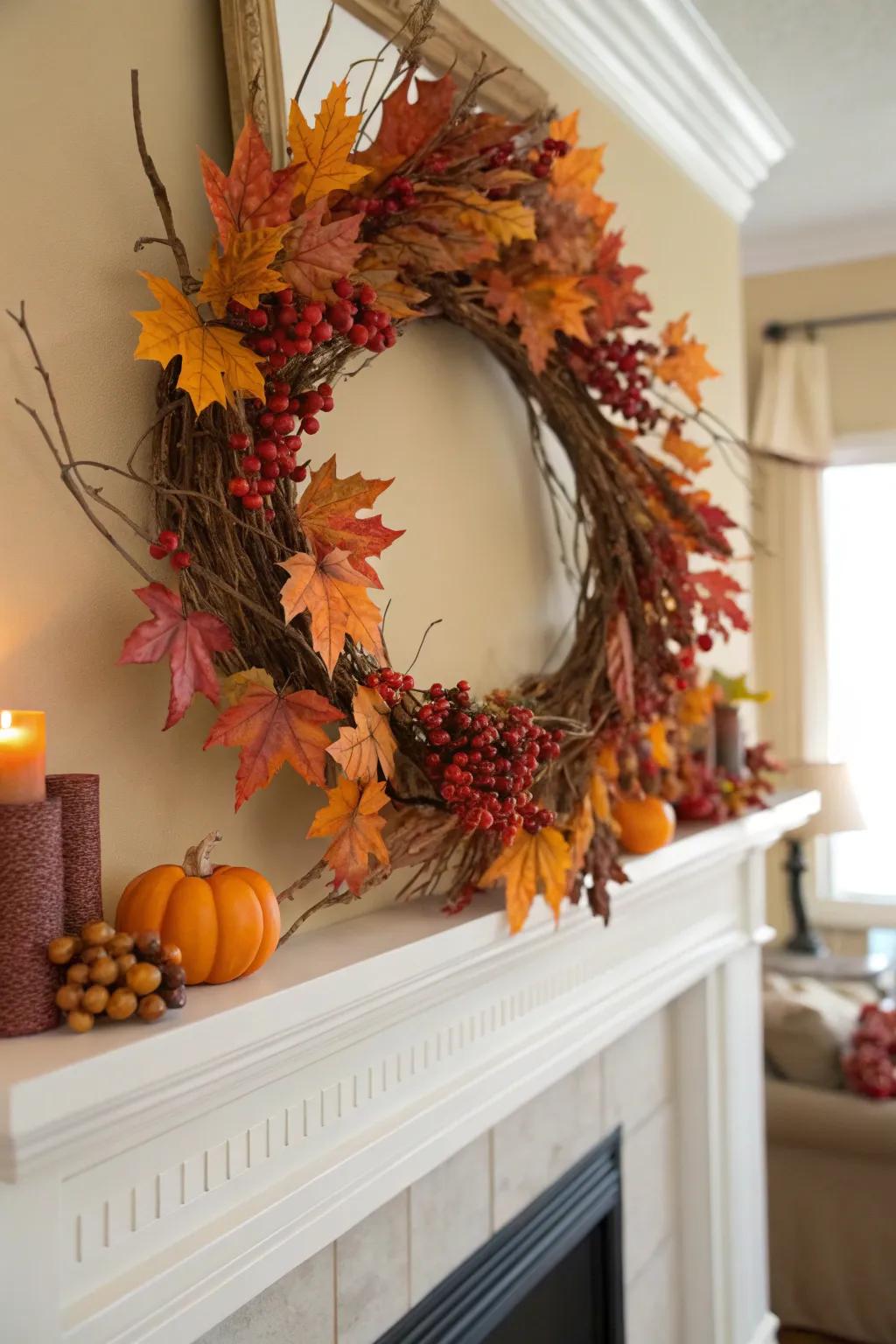 A handmade autumnal garland establishing a gorgeous central feature.