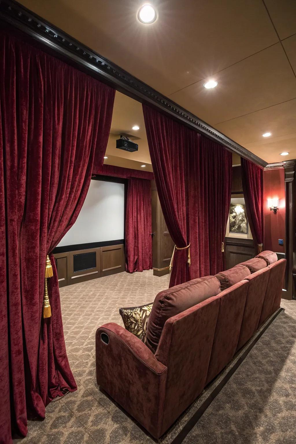Velvet curtains improving theater atmosphere by managing light.
